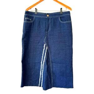 Harvey Faircloth Denim Skirt Midi Size 8 Dark Wash Straight Raw Hem